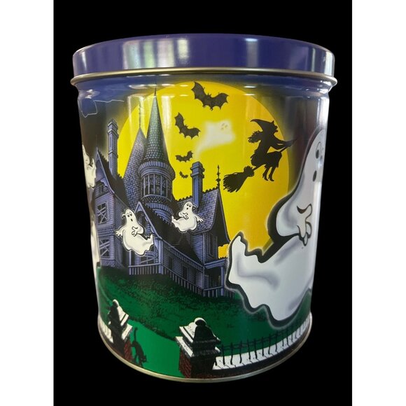 Vintage 1998 Halloween Metal Tins  Ghosts & Black Cats Design - Set Of 2 - 6" - Picture 6 of 8